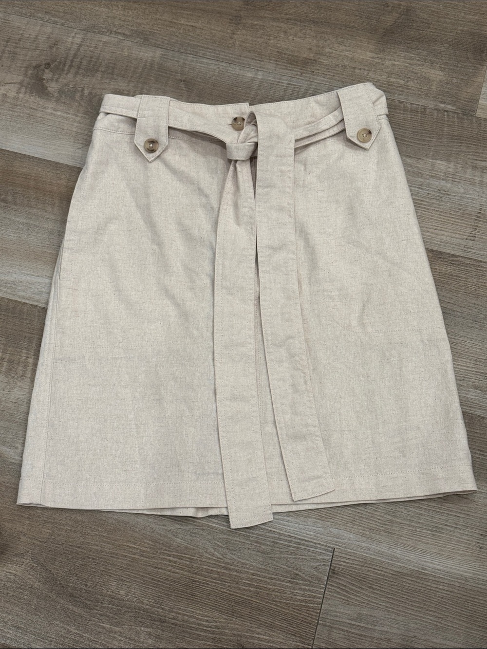 Universal Thread Neutral Beige Linen Tie-Belt Pencil Skirt With Pockets